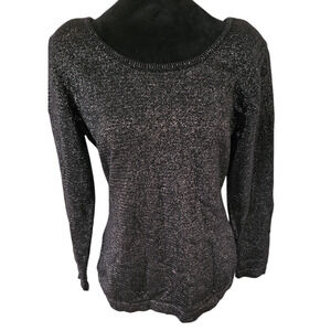 Pierre Cardin Vintage Black Metallic Lurex Knit Sweater Long Sleeve Women S M